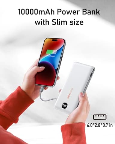 VEEKTOMX Portable Charger with Built in Cables 10000mAh, Power Bank for iPhone with Wall Plug, Travel Essential Fast Charging USB C Slim External Battery Pack for iPhone 17/16/15, Samsung, iPad, etc - Image 7