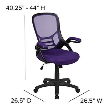 Flash Furniture Porter High-Back Swivel Office Chair with Adjustable Lumbar Support and Seat Height, Ergonomic Mesh Desk Chair with Flip-Up Armrests, Purple/Black - Image 3