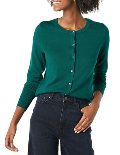 Amazon Essentials Women's Lightweight Crewneck Cardigan Sweater (Available in Plus Size), Dark Green, X-Small - Image 1