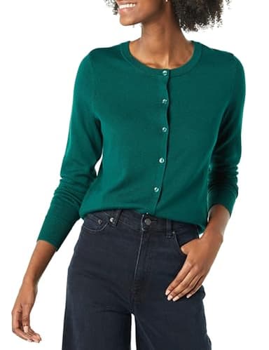 Amazon Essentials Women's Lightweight Crewneck Cardigan Sweater (Available in Plus Size), Dark Green, X-Small - Image 1