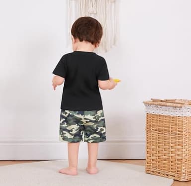wdehow Toddler Kids Baby Boy Summer Clothes Sets 1T 2T 3T 4T 5T Letter Print Short Sleeve Tops Camouflage Shorts Outfits (A-Black 2, 2-3T) - Image 4