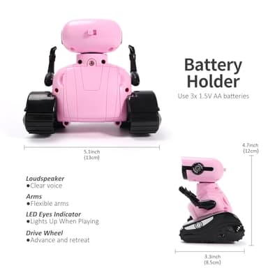 GILOBABY Robot Toys, Remote Control Robot Toy, RC Robots for Kids with LED Eyes, Flexible Head & Arms, Dance Moves and Music, Birthday Gifts for Girls Age 3+ Years (Pink) - Image 6