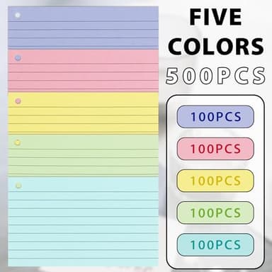 500PCS Colored Index Cards, 3x5 Inches Flash Cards with Ring, Lined on Both Side Notecards Ruled Study Card Flashcards Heavy Note Cards for Studying, Learning, School, College - Image 2