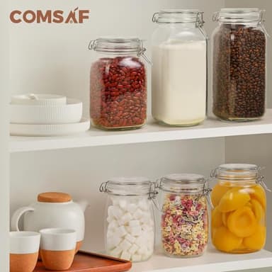 ComSaf Airtight Glass Jars with Lids 78oz Set of 3, Food Storage Canister Square - Storage Container with Clear Preserving Seal Wire Clip Fastening for Kitchen Canning Flour, Cereal, Pasta, Beans - Image 4