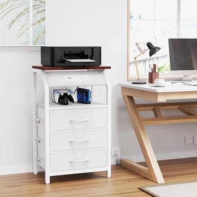 SZLHANJZ End Table with LED Lights, Nightstand with Charging Station and 3 Drawers, Small Side Table with Fabric Storage for Bedside, Living Room, Dorm, White and Walnut - Image 7