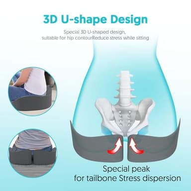 Seat Cushion for Office Chairs - Tailbone & Sciatica & Hip & Coccyx & Low Back Pain Relief Pillow - Memory Foam Pressure Relief Cushion for Long Sitting for Gaming, Compute, Desk Chair, Car Seat - Image 3