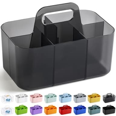 Multiuse Caddy Organizer with Handle - Stackable Plastic Bin - Divided Storage Tote Holder for Art Craft Supplies, Makeup, Bathroom, Shower, Cleaning, Kitchen, Office, Dorm, Desktop - Clear Black - Image 8