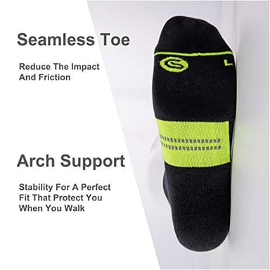 CelerSport 6 Pack Men's Running Ankle Socks with Cushion, Low Cut Athletic Tab Socks, Black + Green, Small - Image 4