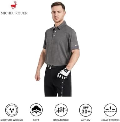 Mens Golf Shirt Moisture Wicking Dry Fit Performance Sport Short Sleeve Striped Golf Polo Shirts for Men - Image 5