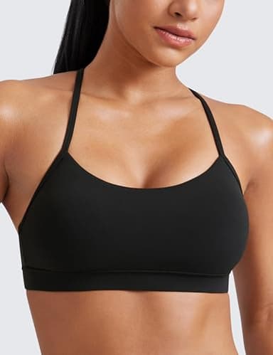 CRZ YOGA Butterluxe Womens Y Back Sports Bra - Padded Racerback Low Impact Spaghetti Thin Strap Workout Yoga Top Black Medium - Image 5