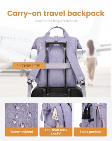 LOVEVOOK Extra Large Backpack for Women, 18 Inch Travel Laptop Backpack with USB Charging Port, Teacher Doctor Nurse Work Bags, College Computer Backpack Purse, Wide Open Carry On Travel Bag, Purple - Image 6