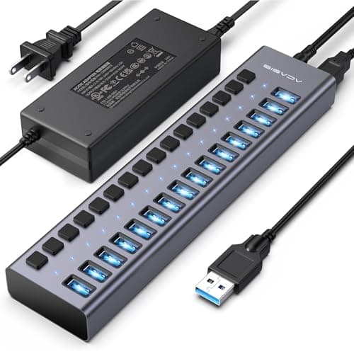 Powered USB 3.1 Hub, ACASIS 16 Ports USB 3.1 Hub with 10Gbps Data Speed，Aluminum Housing, USB Hub Powered with 96W Power Adapter, USB Hub for PC/Laptop, Computer, Flash Drive, Printer, Camera - Image 1