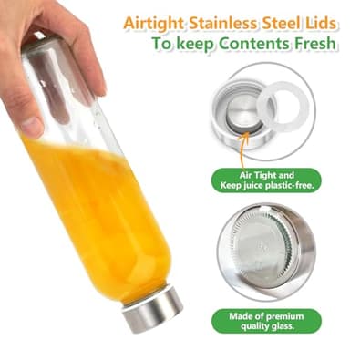 Zukro Glass Water Bottles with Lids 18 oz, 10 Pack Reusable Juice Bottles With Stainless Steel Airtight Cap for Juicing, Leak Proof Clear Drinking Jar Beverage storage container for Fridge, BPA Free - Image 4