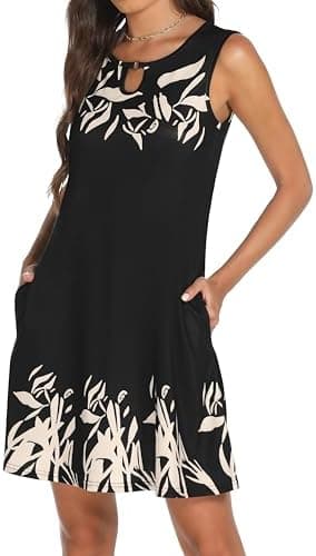 Summer Dresses for Women Casual Sleeveless Sundress Floral Loose Fit Beach Cover Up with Pocket - Image 5