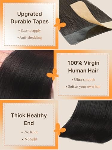 DOORES Hair Extensions Tape in Human Hair Natural Black 18 Inch 40pcs 100g, Remy Seamless Straight Real Human Hair Extensions - Image 3