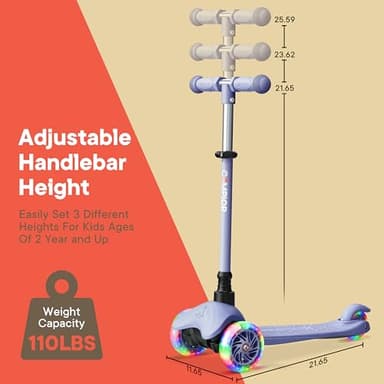 Gray Mini 3 Wheel Scooter for Kids – Lean-to-Steer Kick Scooter with LED Light-Up Wheels, Adjustable Handlebar, Wide Anti-Slip Deck, Smooth PU Wheels, Rear Foot Brake – Suitable for Ages 2+ - Image 6