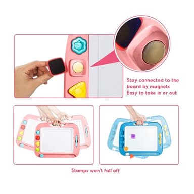 SGILE Large Magnetic Drawing Board - 4 Colors 16×13in Doodle Pad with 4 Stamps for Toddlers, Learning Toy Board Etch Sketch Gift for 36+ Month Kids Girls Boys, Light-Pink - Image 3