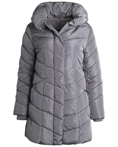 Steve Madden Women's Long Chervron Quilted Outerwear Jacket, Titanium, Medium - Image 2