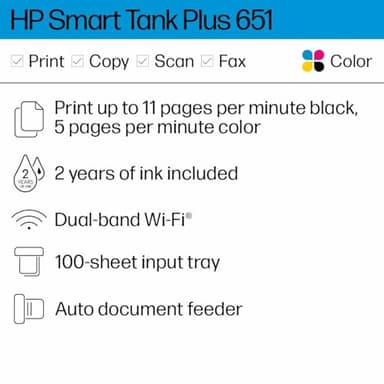 HP Smart -Tank Plus 651 Wireless All-in-One Ink -Tank Printer, up to 2 Years of Ink in Bottles, Auto Document Feeder, Mobile Print, Scan, Copy,, Fax, Works with Alexa (7XV38A) - Image 2