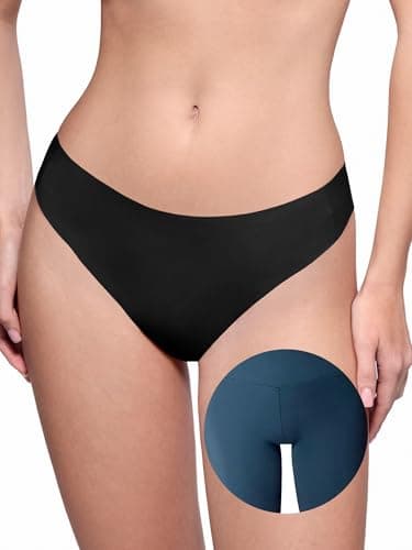 LUCKMEEY Cotton Thongs for Women Seamless Thongs for Women No Show Thong Panty Liners Workout G-String Thongs Underwear All Black - Image 1