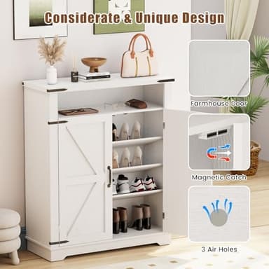 6-Tier Shoe Cabinet with Doors, Entryway Shoe Rack Shoe Storage Cabinet with Adjustable Shelves & Anti-tip Fitting, Farmhouse Shoe Cabinet Storage for Entryway, Living Room, Closet - Image 4