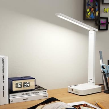 Desk Lamps for Home Office,Modern LED Desk Lamp for Dorm with 3 USB Charging Port 2 AC Power Outlets,9 Lighting Mode,Touch/Timer/Eye-Caring Foldable Study Table Lamp,College Dorm Essentials Desk Light - Image 6