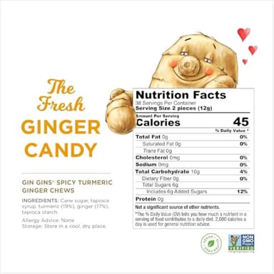 Gin GINS Spicy Turmeric Chewy Ginger Candy by The Ginger People – Anti-Nausea and Digestion Aid, Individually Wrapped Healthy Candy - Spicy Turmeric and Ginger Flavor, Large 1 lb Bag (16oz) - Pack of - Image 2