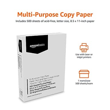 Amazon Basics Multipurpose Copy Printer Paper, 8.5 x 11 Inches, 20 lb, 1 Ream, (500 Sheets), 92 Bright, White - Image 2