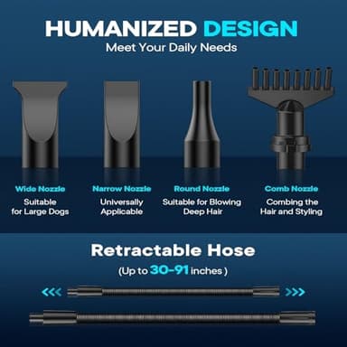 EGFKI Dog Dryer, 5.2HP/ 3800W Pet Grooming High Velocity Force Blower with 4 Nozzles, Adjustable Speed and Temperature Dog Hair Dryers for Grooming - Image 4