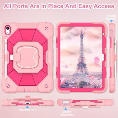 WESOROL Case for iPad (A16) 11th Generation 11 Inch (2025) iPad 10th Generation 10.9 Inch (2022),Full-Body Drop Protection i Pad Case 10th Gen with Rotating Stand Screen Protector Pencil Holder,Rose - Image 4