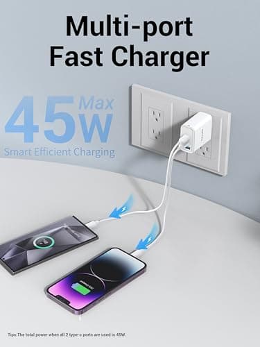 45W USB C Charger Block, 2-Pack Compact Foldable Wall Charger 3-Port GaN Type C Changer Fast Charging for iPhone 16/16 Pro/16 Pro Max/15 Pro/14 Pro/13 Pro/12, for Samsung Galaxy S24/S23, White - Image 2