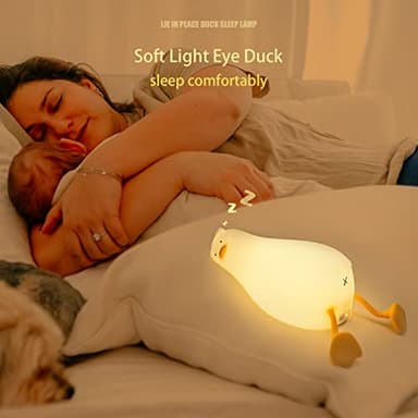 MUID Benson Lying Flat Duck Night Light, LED Squishy Duck Lamp, Cute Light Up Duck, Silicone Dimmable Nursery Nightlight, Rechargeable Bedside Touch Lamp for Breastfeeding, Finn The Duck. - Image 3