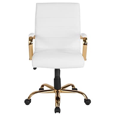 Flash Furniture Whitney Mid-Back Swivel LeatherSoft Desk Chair with Padded Seat and Armrests, Adjustable Height Padded Office Chair, White/Gold - Image 12