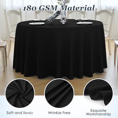 LEQEE Round Tablecloth,6 Pack 120inch Stain and Wrinkle Resistant Polyester Table Cloth,Decorative Fabric Table Cover for Kitchen,Dinning,Party,Wedding Round(Black) - Image 3