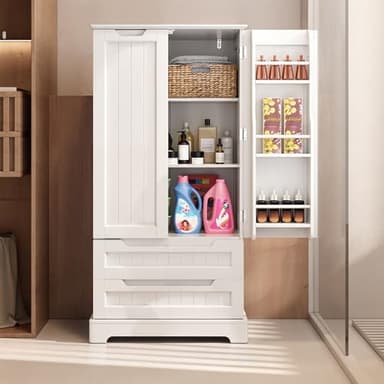 Gizoon Kitchen Pantry Storage Cabinet with Drawers Freestanding Bathroom Storage Cabinets with Doors and Shelves, 47" Small Food Pantry Cabinet for Dining Room Craft Room, White - Image 7