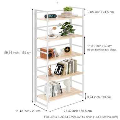 BHG Vintage Multifunctional Folding Bookshelf, No-Assembly Plant Stand Storage Rack Shelves for Home Office (White, 5-Tier) - Image 3