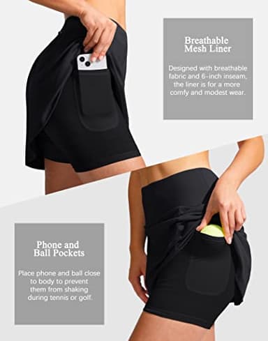 SANTINY High Rise Zipper Knee Length Black XXL Nylon Golf Skort for Women - Image 4