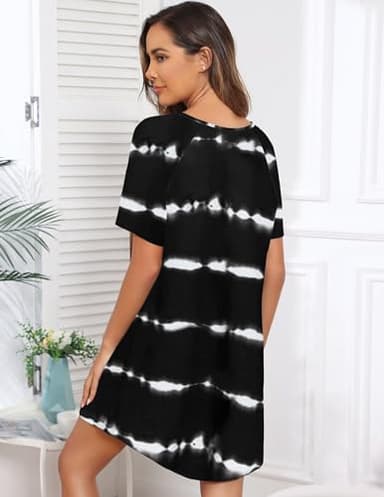 Ekouaer Short Sleeve Nightgowns for Women Boyfriend Sleepshirt Oversized Nightshirt Sleep Dress Black Stripe X-Large - Image 4