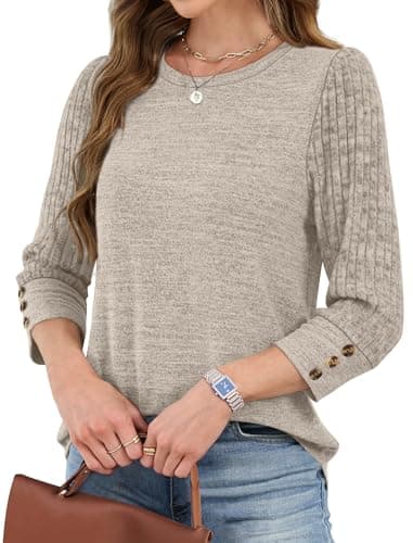 Womens Tops Fall Outfits for Women 2025 Early Fall Fashion Must Haves Comfiest Airport Outfits Long Sleeve Shirts for Women Sweaters Chocolate Brown Fall Clothes Trendy Business Casual Plus Size - Image 3