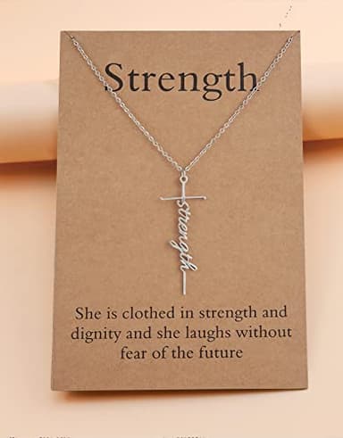 Lcherry Strength Cross Pendant Necklace Stainless Steel Strength Neckalce Religious Jewelry for Women - Image 5