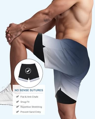 American Trends Mens Beach Short Summer Water Swimsuit for Men Swim Shorts with Compression Liner Bathing Suit Black Grey Gradient L - Image 4