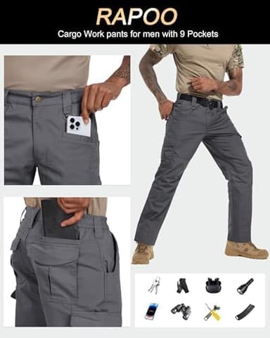 Rapoo Ripstop Water Resistant Cargo Tactical Pants for Men EDC Hiking Work Military Army Pants with 9 Pockets - Image 5