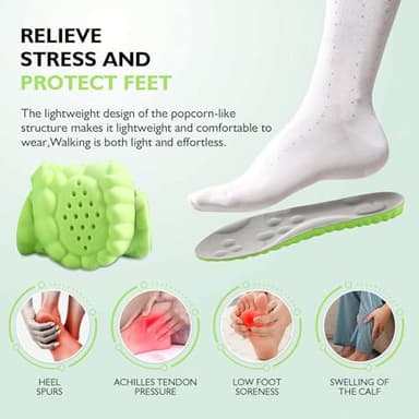 SolaraPickleball Insoles for Men Women, 4D Memory Foam Arch Support Inserts, Shock Absorbing, Anti-Slip Massage Support, Breathable Comfort for Walking & Sports(Green, Men 8-9/Women 9.5-10) - Image 6