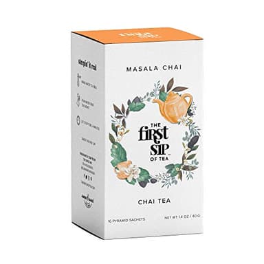 Masala Chai Tea Bags - Unsweetened Black Tea, High Caffeine, Traditional Indian Spiced Black Tea with Cardamom, Cinnamon, Fennel - 16 Cups | The Spice Hut, First Sip of Tea - Image 1