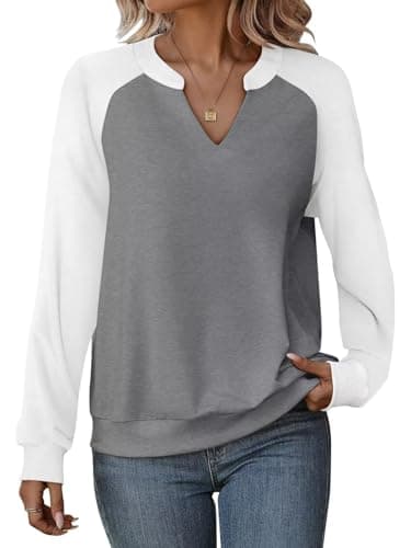 EADINVE Women Casual Long Sleeve V Neck Sweatshirts Cute Loose Fit Lightweight Pullover Tops - Image 1