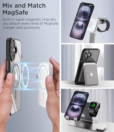 SUCGLES for iPhone 16 Case with MagSafe [Ultra Strong Magnetic] [12FT Military Drop Protection] [Shockproof Bumper] Slim Thin Mag Safe Phone Cover 6.1" for Apple iPhone16 (Black) - Image 3