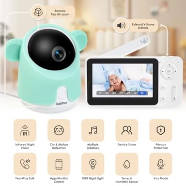 Baby Monitor with Camera and Audio, 1080P Baby Camera Monitor WiFi Smartphone App Control Night Vision 4.3” Screen 2-Way Talk Temperature & Humidity Sensor Lullabies Motion & Cry Detection iOS/Android - Image 2