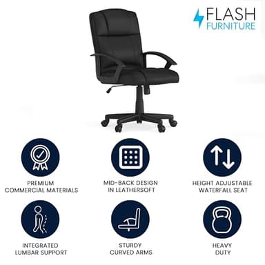 Flash Furniture Coffman Flash Fundamentals Mid-Back LeatherSoft Office and Gaming Chair, Ergonomic Office Chair with Padded LeatherSoft Seat and Arms, Black - Image 4