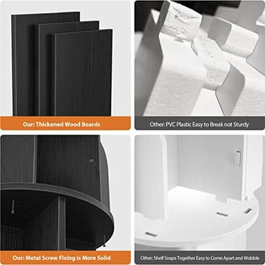 Aheaplus Rotating Bookshelf, 360 Revolving Bookshelf Tower for Small Space, 4 Tier Floor Standing Bookcase Storage Rack, Wood Narrow Book Shelf Organizer for Bedroom, Living Room, Study Room, Black - Image 7