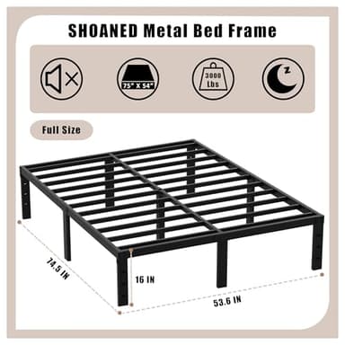 SHOANED Full Size Metal Bed Frame - 16 Inch Heavy Duty Bedframe Black Basic Steel Slats Platform No Box Spring Needed, Easy Assembly, Noise Free - Image 3